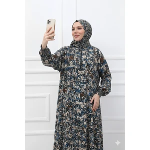 Tek Parça Başörtülü Şal Desen ve Fermuarlı Kadın Namaz Elbisesi Sabahlık