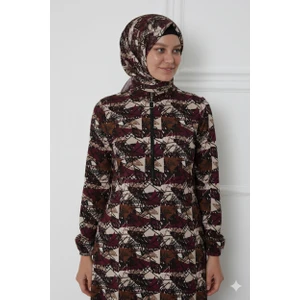 Tek Parça Başörtülü Şal Desen ve Fermuarlı Kadın Namaz Elbisesi Sabahlık