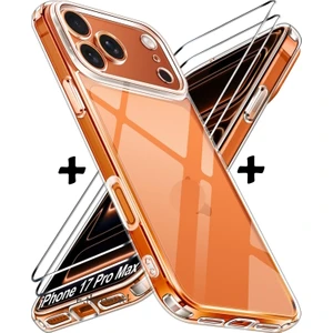 M.TK Moveteck iPhone 17 Pro Max Kılıf Kamera Çıkıntılı Korumalı Yumuşak Şeffaf Renksiz Silikon Kapak + Ekran Koruyucu Cam Set 2in1