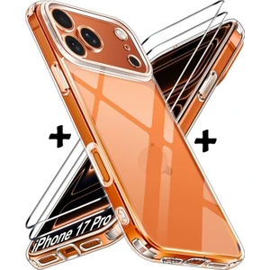 M.TK Moveteck iPhone 17 Pro Kılıf Kamera Çıkıntılı Korumalı Yumuşak Şeffaf Renksiz Silikon Kapak + Ekran Koruyucu Cam Set 2in1