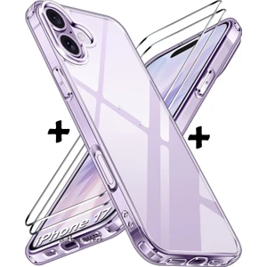 M.TK Moveteck iPhone 17 Kılıf Kamera Çıkıntılı Korumalı Yumuşak Şeffaf Renksiz Silikon Kapak + Ekran Koruyucu Cam Set 2in1