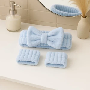 Mikrofiber Welsoft Saç Bandı ve Bileklik Seti – Makyaj & Yüz Yıkama Için