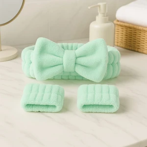 Mikrofiber Welsoft Saç Bandı ve Bileklik Seti – Makyaj & Yüz Yıkama Için