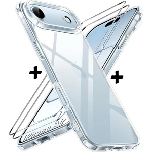 M.TK Moveteck iPhone 17 Air Kılıf Kamera Çıkıntılı Korumalı Yumuşak Şeffaf Renksiz Silikon Kapak + Ekran Koruyucu Cam Set 2in1