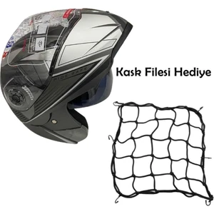 Çene Açılır Güneş Vizörlü Motosiklet Kaskı Gri Siyah L Beden Baş Çevresi: 59-60CM