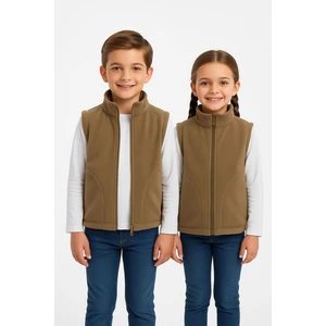 Kolsuz Fermuarlı Astarlı Çift Cepli Dik Yaka Çocuk Yelek