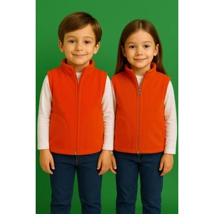 Kolsuz Fermuarlı Astarlı Çift Cepli Dik Yaka Çocuk Yelek