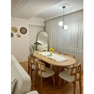 Bohem Masa Takımı  Zion Hasır Ahşap Masa Takımı 6 Kişilik Masa Sandalye Takımı Iskandinav Takım