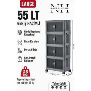 Nakra Home Katlanabilir 4 Katlı Tekerlekli Plastik Dolap – Çok Amaçlı Portatif Organizer (Geniş Hacim)