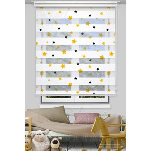 Avart Digital Sarı Siyah Yıldız Baskılı Çocuk Odası Perdesi - Dijital Baskılı Zebra Stor Perde