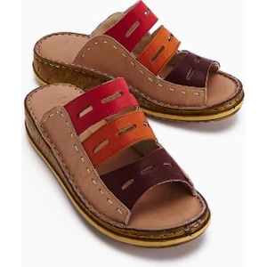 Hakiki Deri Joelle Ten Bordo Mor Portakal Comfort Lazer Kesim Terlik