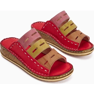 Hakiki Deri Joelle Kırmızı Mor Turuncu Yeşil Bej Comfort Lazer Kesim Terlik