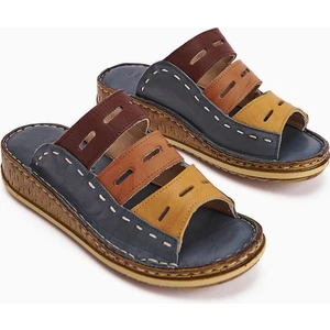 Hakiki Deri Joelle Kot-Mavi Mor Portakal Hardal Comfort Lazer Kesim Terlik