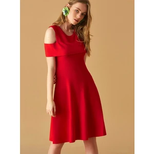 Omuzu Triko Midi Boy Elbise Kırmızı Y1871007_006