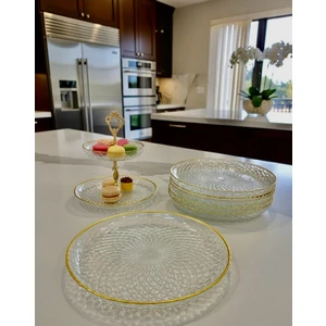 Berina Home Altın Yaldızlı Pasta Seti ve 2 Katlı Kurabiye Sunum Standı – 19 cm Şık Tasarım 6 Adet Pasta Tabağı, Misafir Sunumları Için Zarif Seçim