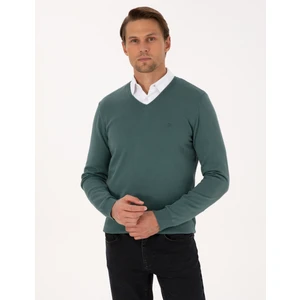 Pierre Cardin Erkek Yeşil Slim Fit V Yaka Basic Triko Kazak 50314190-VR054