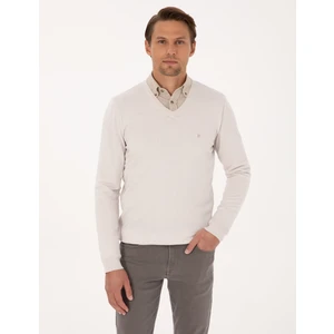 Pierre Cardin Erkek Taş Slim Fit V Yaka Basic Triko Kazak 50314190-VR049