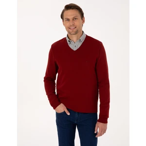 Pierre Cardin Erkek Kiremit Slim Fit V Yaka Basic Triko Kazak 50314190-VR031