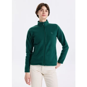 Discovery Expedition D5WL-SWT3303 Koyu Yeşil Dik Yaka Basic Düz Kadın Polar Sweatshırt