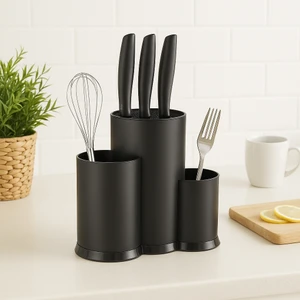 Deyhome Lüks Tezgah Üstü 3 Bölmeli Kaşık Bıçak Çatal Standı – Modern Tasarımlı Mutfak Düzenleyici Organizer