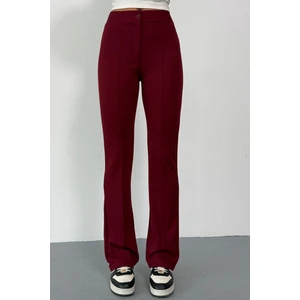 Krep Kumaş Likralı Önü Çimalı Bordo Kadın Palazzo Pantolon