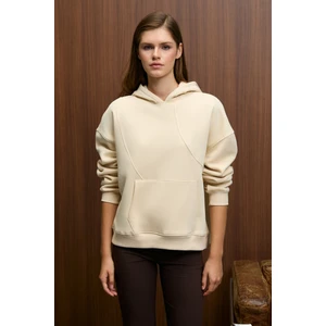 ELYRA Kadın Oversize Dikiş Detaylı Kapüşonlu Vizon Sweatshirt