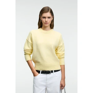 NANNA Kadın Oversize Fit Yumuşacık Kaşmir Tuşesinde Bisiklet yaka Kalın Triko Sarı Kazak