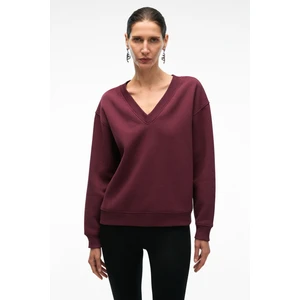 ARINEL Kadın V Yaka Regular Fit Bordo Sweatshirt