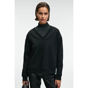 ARINEL Kadın V Yaka Regular Fit Siyah Sweatshirt