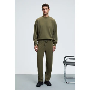 GRIFFIN Erkek Kordonlu Beli Lastikli Metal Kuş Gözü Detaylı Haki Eşofman Altı