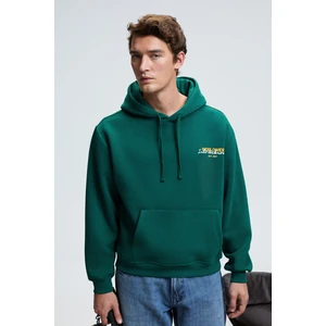 PASCAL Erkek Kapüşonlu Kanguru Cepli Önü Ve Sırtı Baskılı Regular Fit Yeşil Sweatshirt