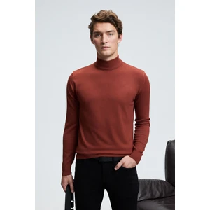 REBEL Erkek Yarım Balıkçı Yaka Basic Slim Fit Triko Kiremit Rengi Kazak