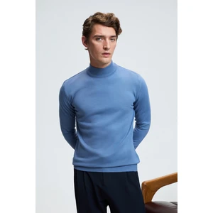 REBEL Erkek Yarım Balıkçı Yaka Basic Slim Fit Triko Mavi Kazak