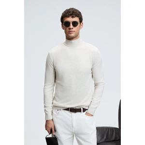 REBEL Erkek Yarım Balıkçı Yaka Basic Slim Fit Triko Bej Kazak