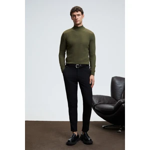 REBEL Erkek Yarım Balıkçı Yaka Basic Slim Fit Triko Haki Kazak