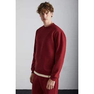 TRAVIS Erkek Organik Kumaşlı Yumuşacık Regular Fit Yuvarlak Yakalı Bordo Sweatshirt