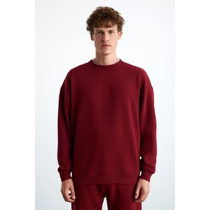 Stephan Erkek Yumuşacık Kumaşlı organik Pamuklu Oversize Fit Yuvarlak Yakalı Kırmızı Sweatshirt