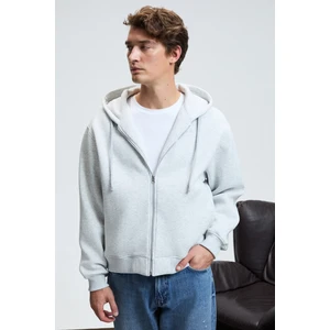 ASHBY Erkek Kapüşonlu Fermuarlı Cepli Kordonlu Regular Fit Grimelanj Sweatshirt