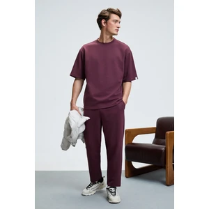 BARNABY Erkek Kolu ve Pantolon Cebi Süs Etiket Detaylı Yuvarlak Yaka Bordo Alt-Üst Takım