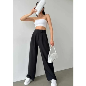 Kadın Likralı Cırt Kapama Siyah  Geniş Paçalı Rahat Palazzo Pantolon