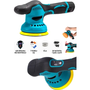 Orbital Kablosuz Akülü Lityum 2x Batarya 6 Devir Ayarlı Detay Pasta Cila Polisaj Makinesi Ful Takım