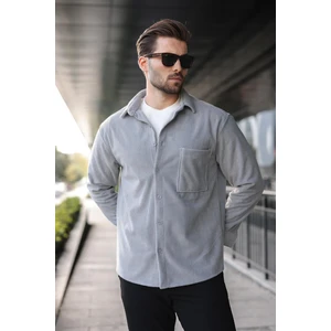 Gri Düğmeli Kadife Erkek Gömlek E6766