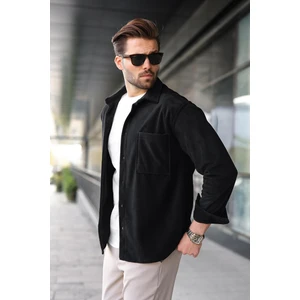 Siyah Düğmeli Kadife Erkek Gömlek E6766