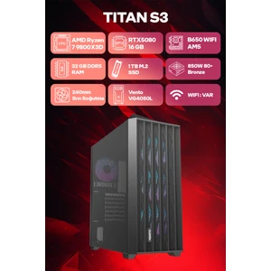Game Garaj Titan S3 Amd Ryzen 7 9800X3D 32GB Ram 1tb SSD RTX5080 240MM Sıvı Soğutma Freedos Oyuncu Tavsiye Sistem