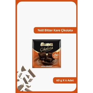 60% Bitter Kare Çikolata - 60 gram - 6 Adet