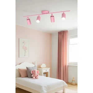 Spoti 4'lü Pembe Renk (Beyaz Işık) Modern Tasarım Salon - Mutfak - Banyo Spot Ledli Sıralı Avize