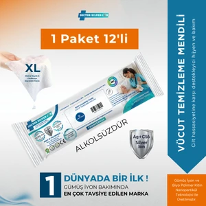 Doctor Silver Ion Gümüş İyonlu Özel Formül, Kremli, İyileştirici, Onarıcı Tüm Vücut Büyük Yaşlı ve Hasta Bakım Mendili 12 Adet (1 Paket)