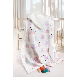 Fluffy Ultra Yumuşak Mikro Polar Unisex Bebek Battaniyesi, Hayvan Desenli, Beyaz, 80x100 cm