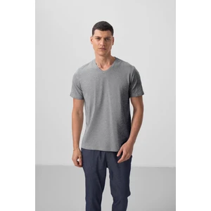 Tommy Life Gri Melanj Basic Kısa Kol Standart Kalıp V Yaka Erkek T-Shirt - 87912