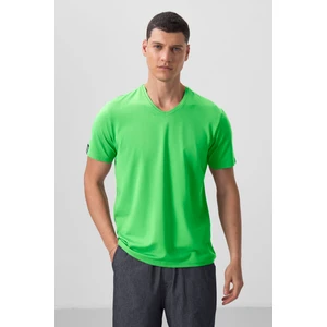 Tommy Life Neon Yeşil Basic Kısa Kol Standart Kalıp V Yaka Erkek T-Shirt - 87912